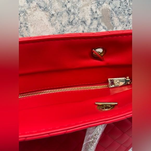 Badgley Mischka Red Vegan Leather Quilted Tote 19"x5"x17" MSRP $129 - Picture 4 of 5
